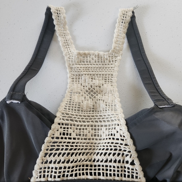 Aerie Gray Racerback Wireless Plunge Crochet Bikini Top Swimsuit Swim Beach - Picture 5 of 7